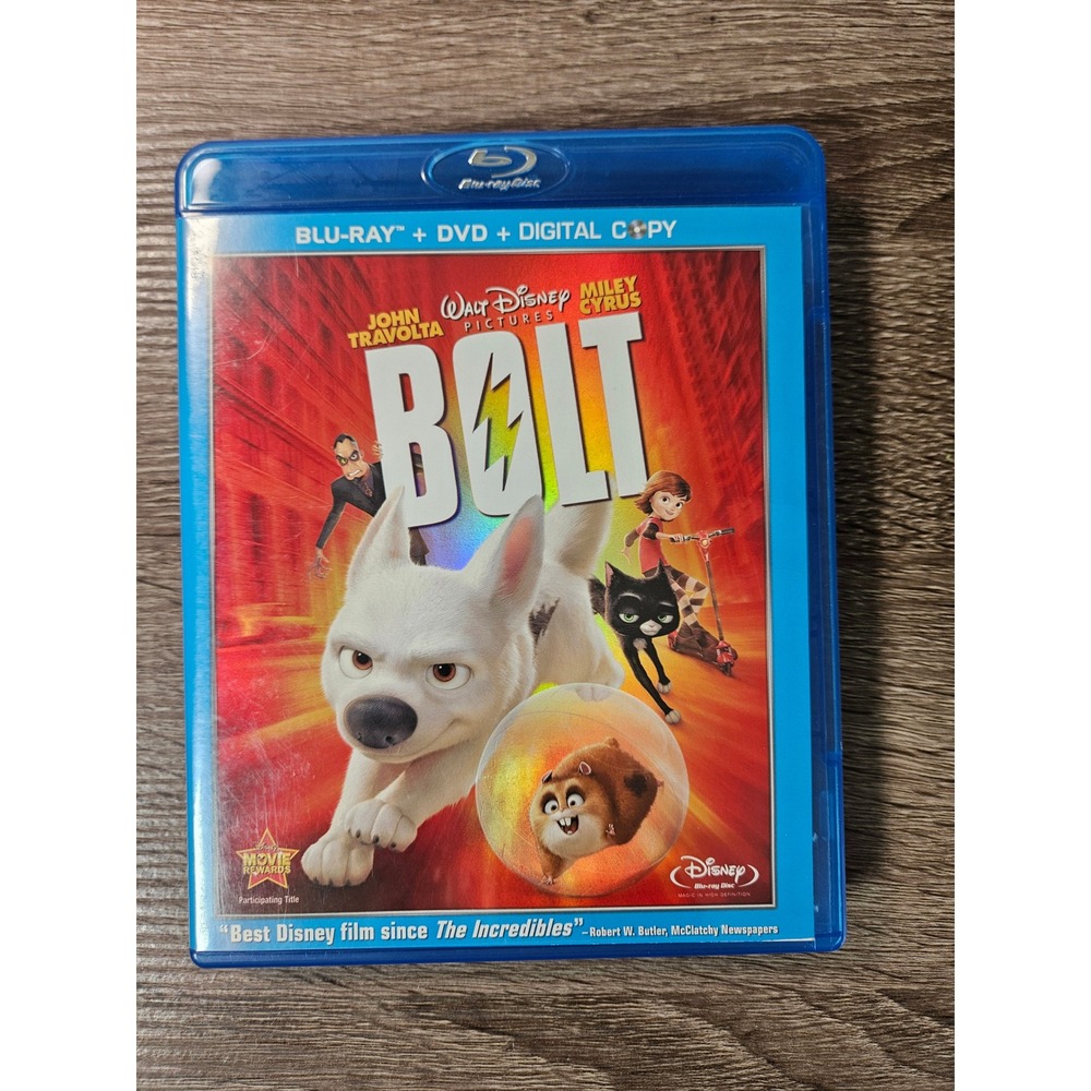Bolt Disney Blu-ray DVD Digital Copy 3-Disc Combo Pack John Travolta Miley Cyrus